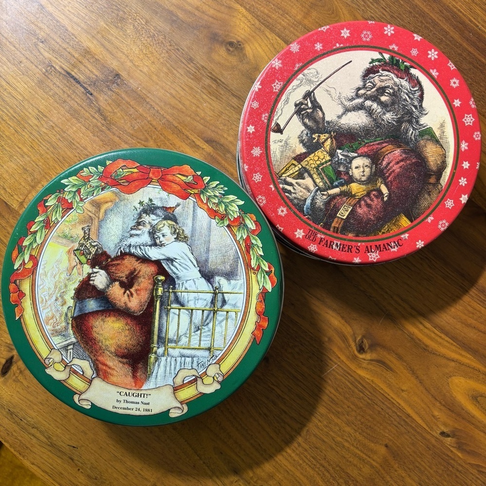 Set of 2 vintage Christmas tins